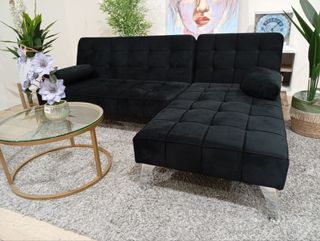 Sofá Chaise Longue Negro Terciopelo