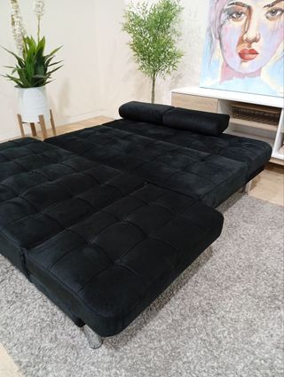 Sofá Chaise Longue Negro Terciopelo