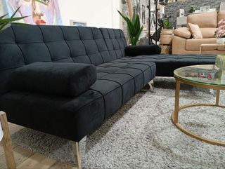Sofá Chaise Longue Negro Terciopelo