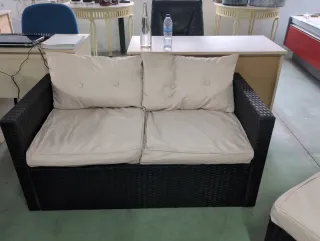 Conjunto Muebles Terraza Ratán Negro y Beige