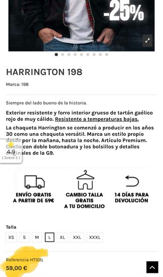 Chaqueta Harrington 198 Verde Talla L