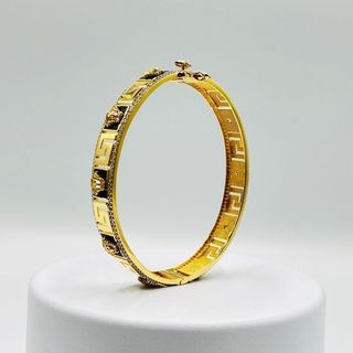 PULSERA RIGIDA MEDUSA ONIX GRECA Y CIRCONITAS 18K