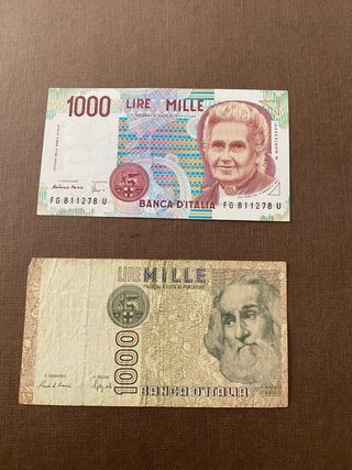2 Billetes Antiguos 1000 Liras Italianas