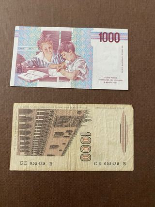 2 Billetes Antiguos 1000 Liras Italianas