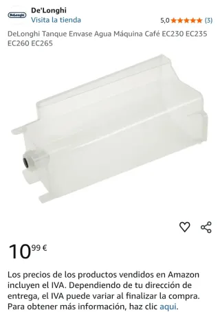 Depósito agua cafetera Delonghi