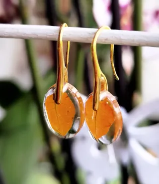 Pendientes con hoja natural dorados