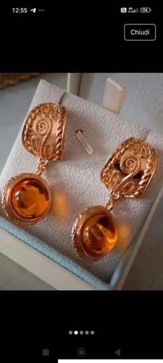 Orecchini pendenti oro con pietra arancione