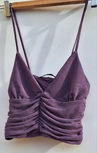 Top Morado Drapeado Tirantes