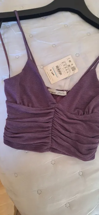 Top Morado Drapeado Tirantes