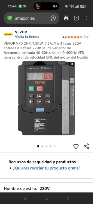 Inversor de frecuencia Vevor 220V 1.5kW