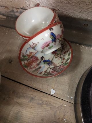 Juego de café y vajilla azul y blanco