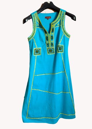 Vestido Chatik Turquesa Boho con Pedrería Talla L