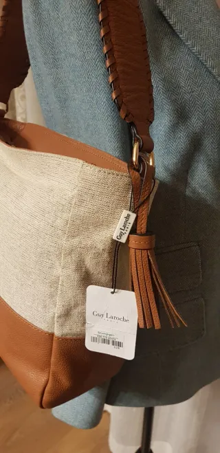 Bolso Guy Laroche Piel y Loneta Beige/Marrón