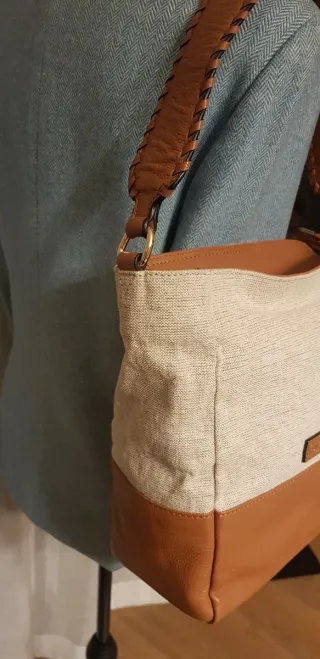 Bolso Guy Laroche Piel y Loneta Beige/Marrón
