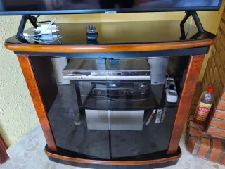Mueble TV vintage madera y cristal