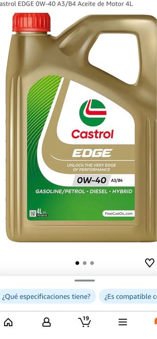 Aceite Castrol EDGE 0W-40 4L Nuevo