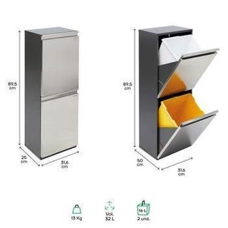 Arregui Vario CR205 Cubo de Basura y Reciclaje de Acero Inoxidable de 2 Compartimentos