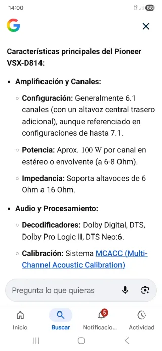 Amplificador Pioneer VSX-D814 Plata