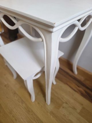 Conjunto Mesa Nido Blanco Vintage madera Acacia