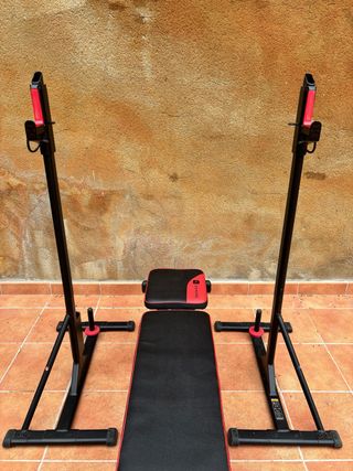 Banco de pesas inclinable Domyos + soportes barra