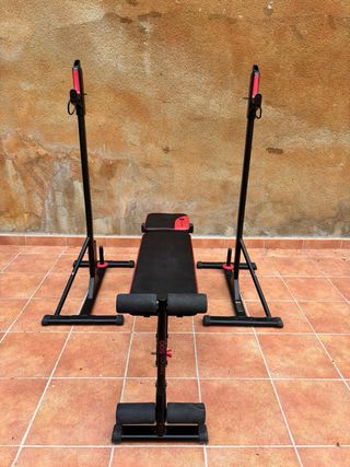 Banco de pesas inclinable Domyos + soportes barra