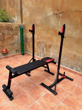 Banco de pesas inclinable Domyos + soportes barra