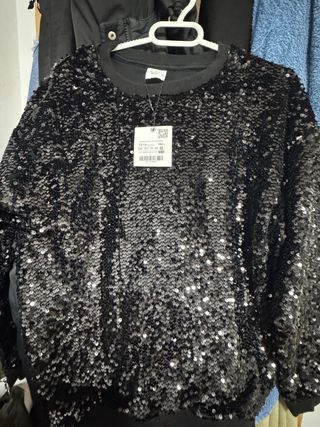 Jersey niña lentejuelas negro tala 13/14 niña