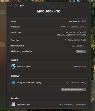 MacBook Pro 15,4 i9 32GB 1TB Plata