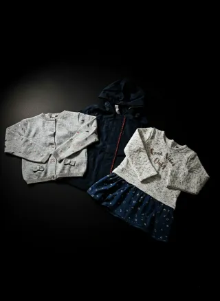 Conjunto 3 peças: Vestido, Casaco malha e Casaco