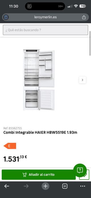 177.Frigorifico Combi Haier Integracion No Frost