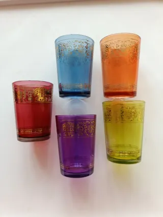 Juego 5 Vasos Vidrio Decorados