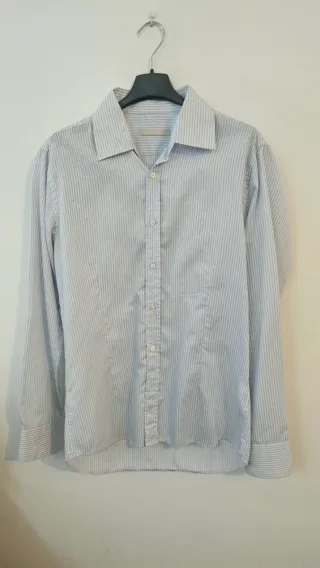 Camicia uomo L righe azzurre artigianale