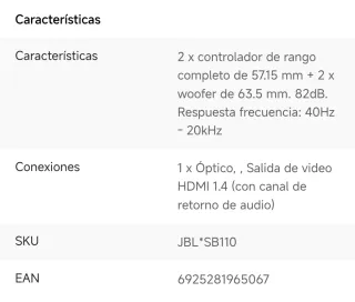 Barra de Sonido JBL SB110 Negra