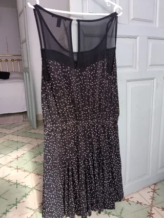 Vestido Mango Negro Lunares Talla L