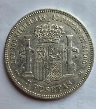Moneda 5 Pesetas Plata Alfonso XIII 1889