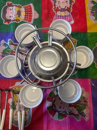 Set Fondue Blanco Cerámica y Metal