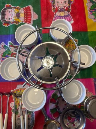 Set Fondue Blanco Cerámica y Metal