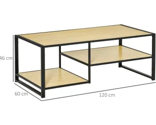 Mesa Centro 2 Estantes Madera y Metal