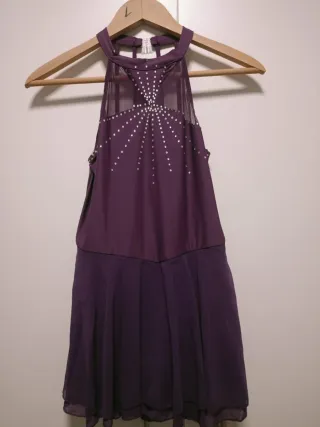 Maillot patinaje artístico morado con pedrería