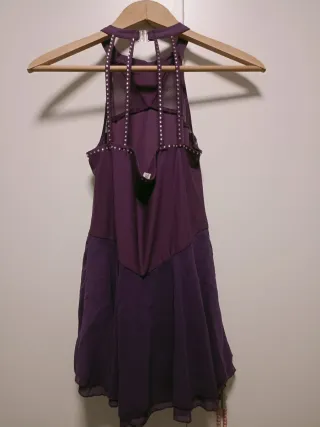 Maillot patinaje artístico morado con pedrería