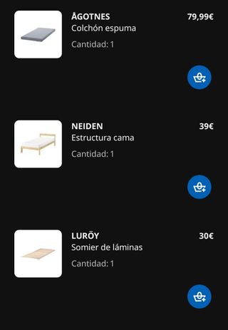 Cama individual con colchón y somier