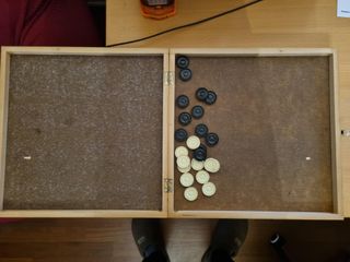 Scacchiera in legno con pedine anni '70