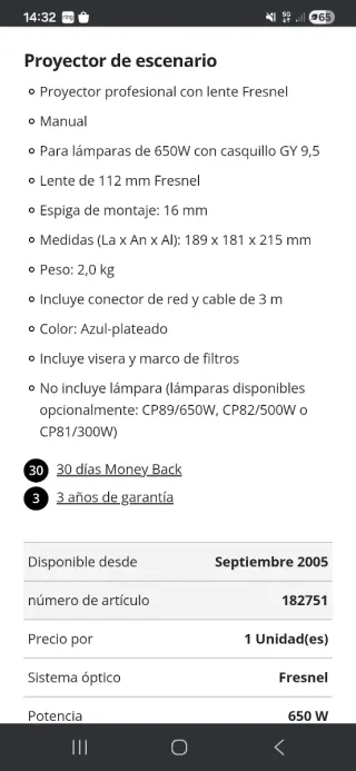 Foco proyector  Fresnel ARRI 650 Plus