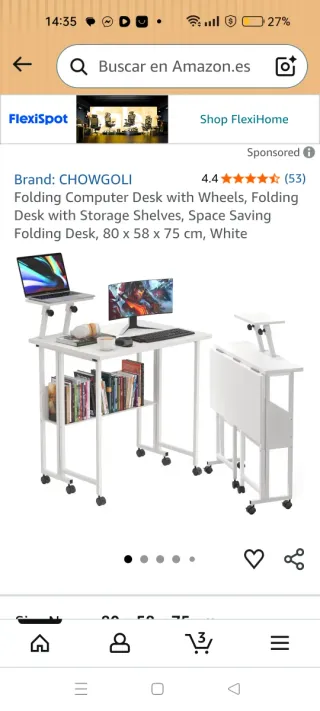 Mesa escritorio blanca plegable con ruedas