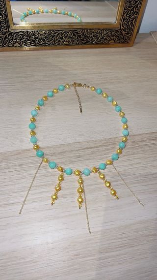 Collar elegante piedras y perlas naturales