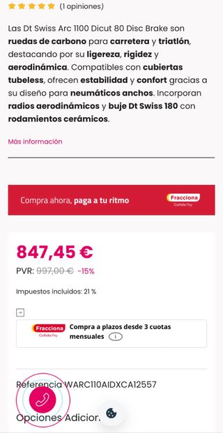 Rueda DT Swiss Arc 1100 80mm Delantera