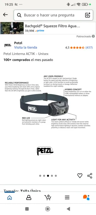 Linterna Petzl Actik 450 Lúmenes