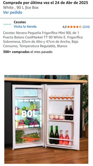 Cecotec Nevera Pequeña 90L