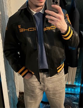 Giacca Pelle Porsche Nera Gialla