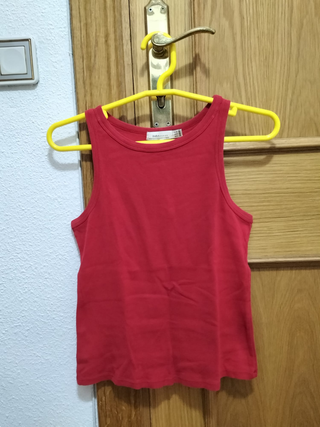 Top Zara Rojo sin Mangas Mujer Talla M